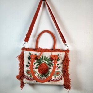 A & B Orange Beaded Purse With Fringe Pineapple Design Limited Edition Orange